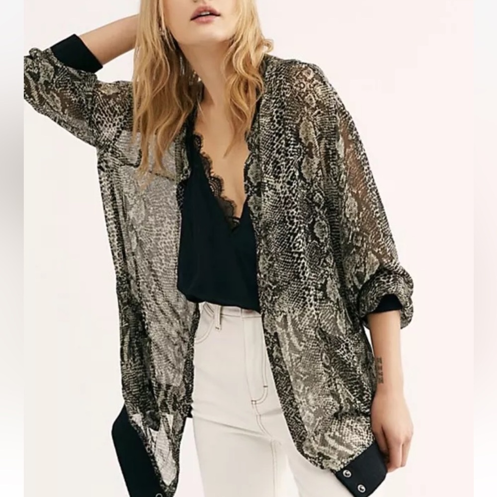 Free People Lori Bomber Jacket Black/Green Viscose Wool Trim Snaps NWOT Sz S